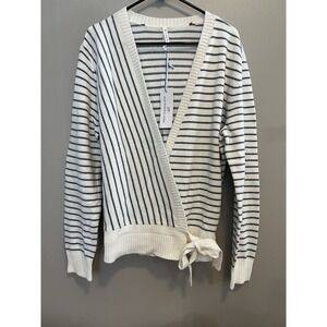 NWT Southern Tide Women's White W/Blue Stripes Wrap Tie Sweater Size Large
